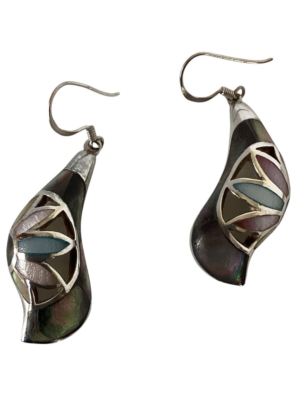 Sterling Silver 925 MOP Earrings Pearlescent Abalone Iridescent Pink Blue Purple